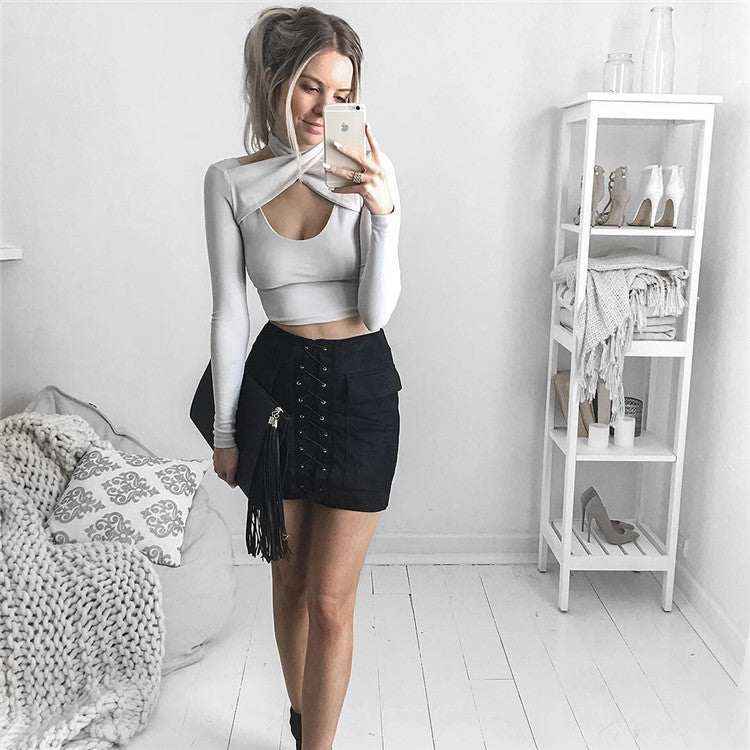 Minigonna camoscio lacci