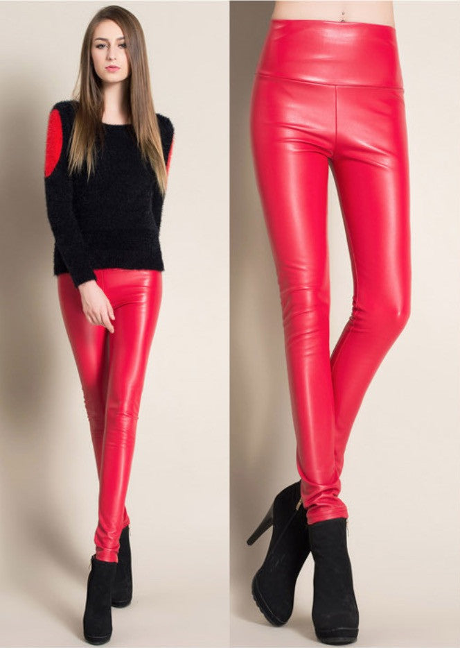 Leggings ecopelle colorati vita alta