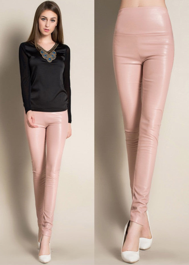 Leggings ecopelle colorati vita alta