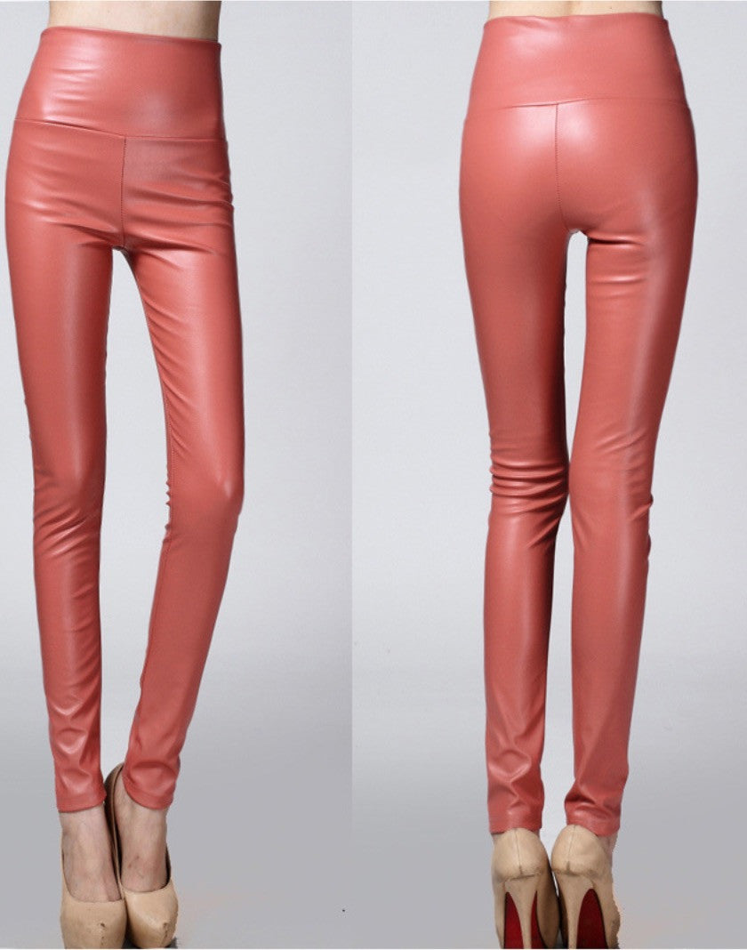 Leggings ecopelle colorati vita alta
