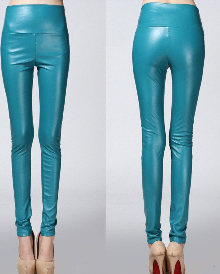 Leggings ecopelle colorati vita alta