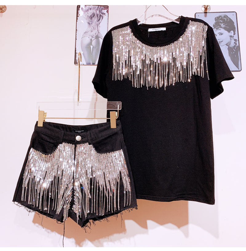 T-shirt sequin fringe