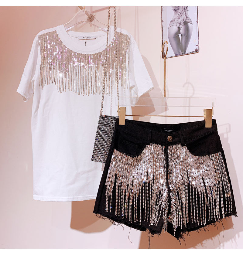 T-shirt sequin fringe