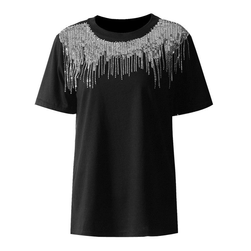 T-shirt sequin fringe