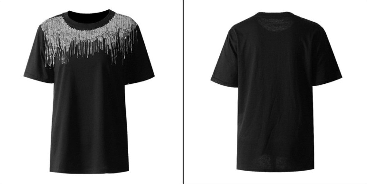 T-shirt sequin fringe