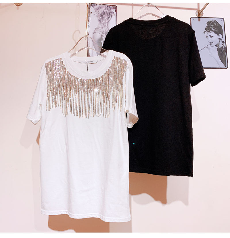 T-shirt sequin fringe
