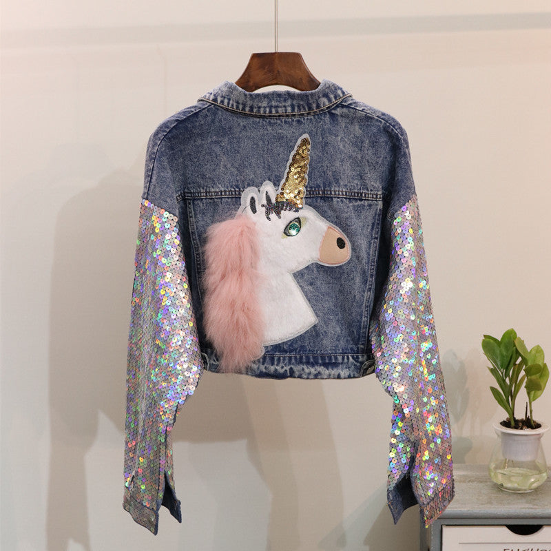 Giubbino denim unicorn