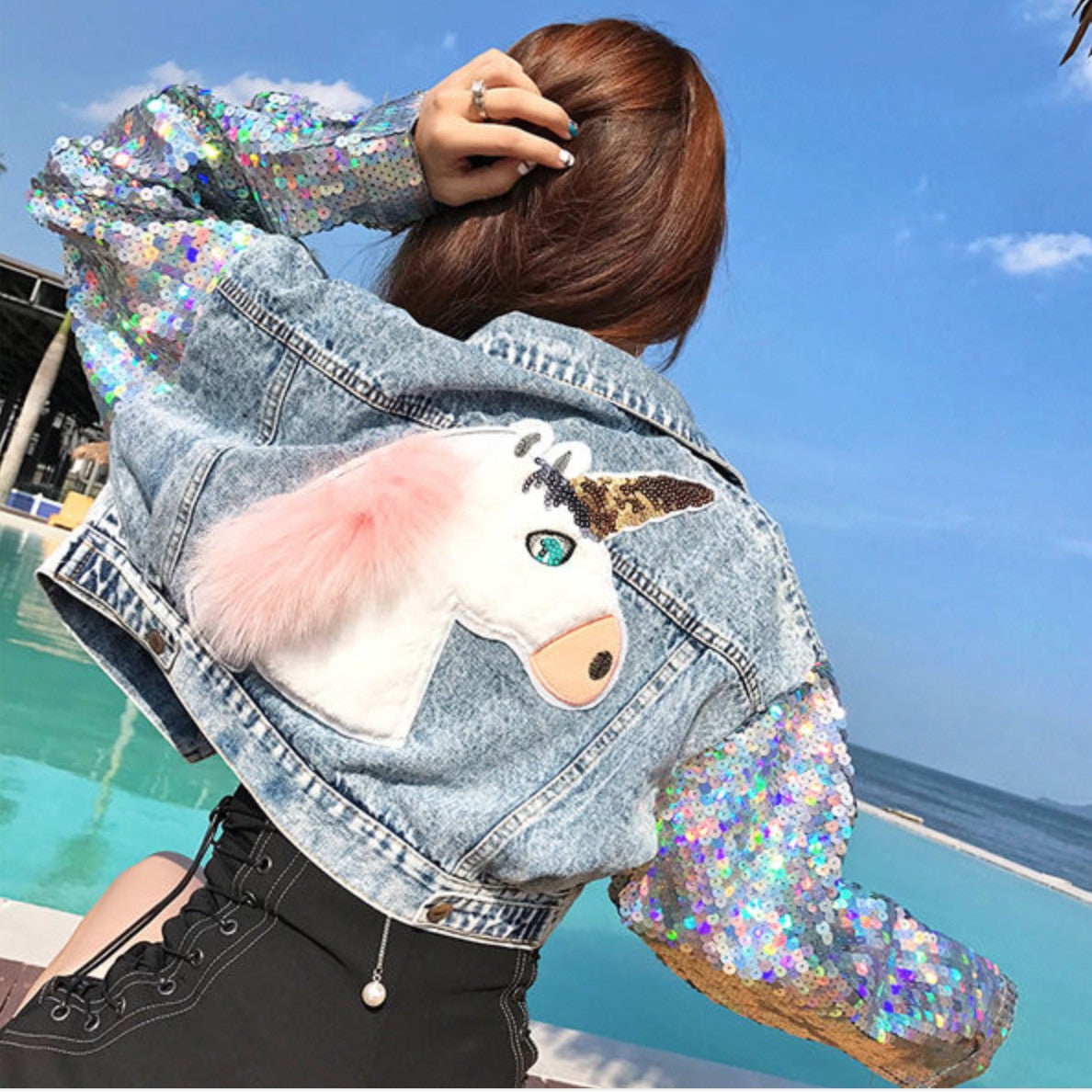 Giubbino denim unicorn