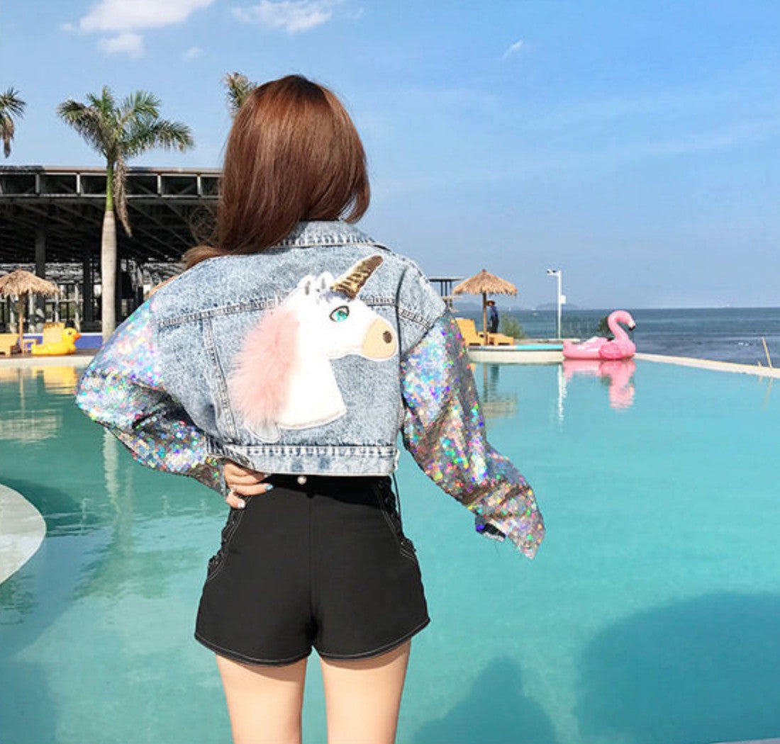 Giubbino denim unicorn