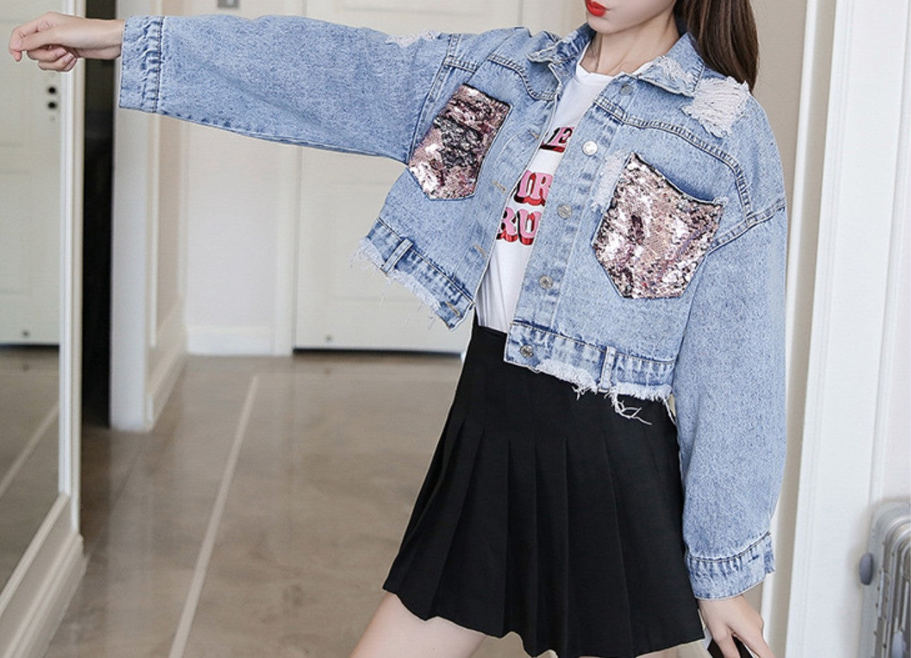 Giubbino jeans pinksequinn