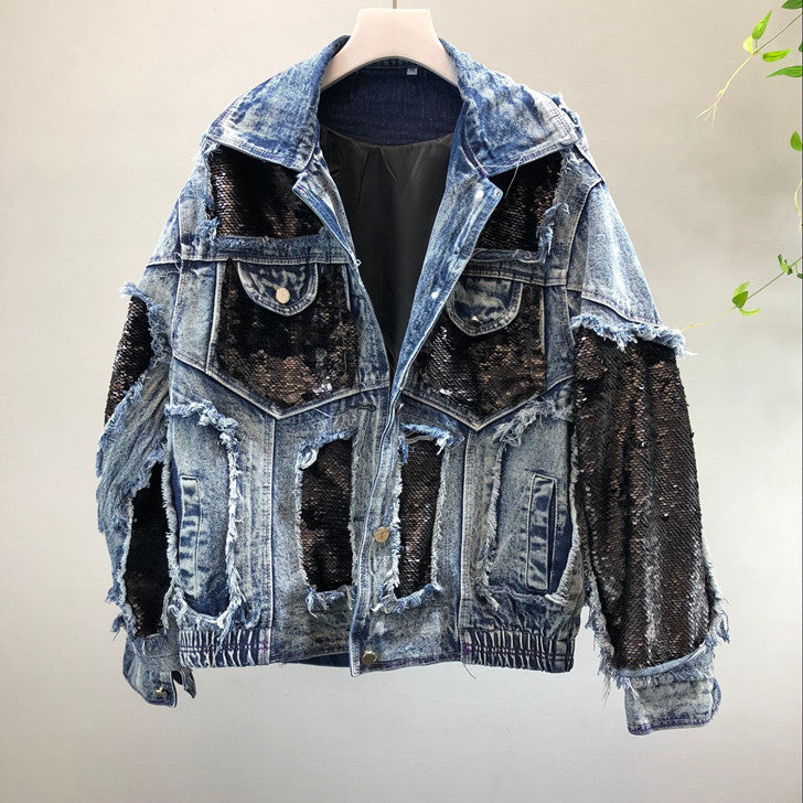 Giacca denim purple sequin