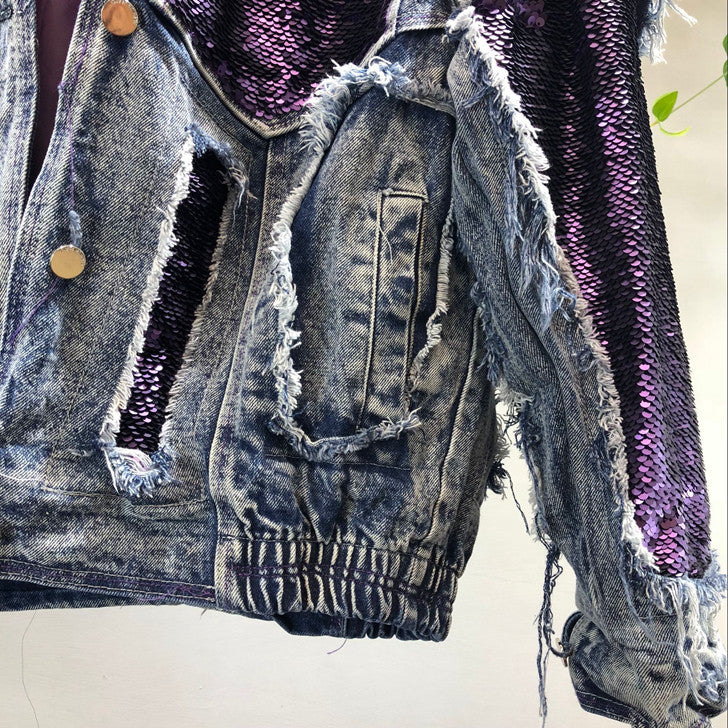 Giacca denim purple sequin