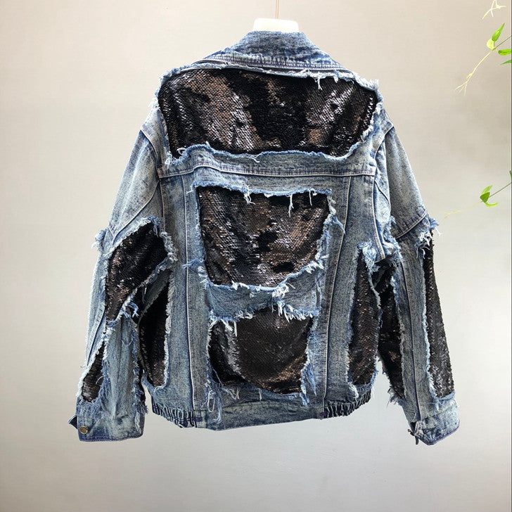 Giacca denim purple sequin