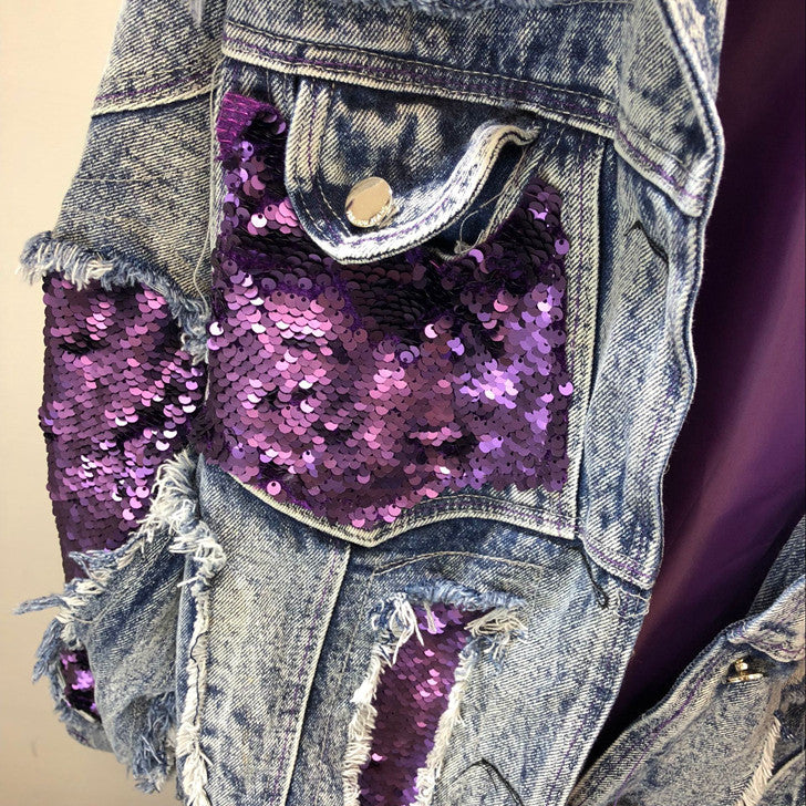 Giacca denim purple sequin