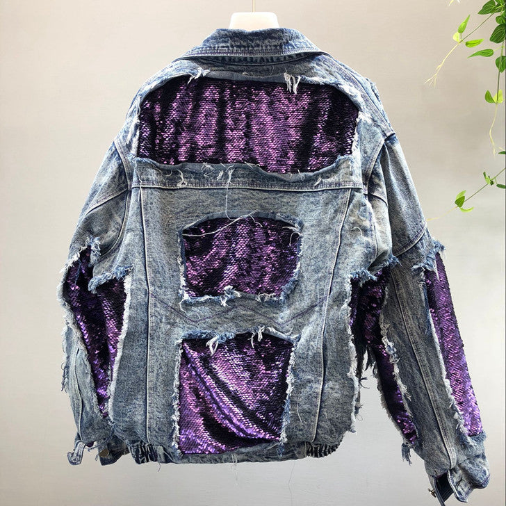 Giacca denim purple sequin