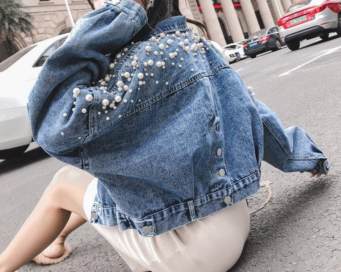 Giubbino reverse pearl denim