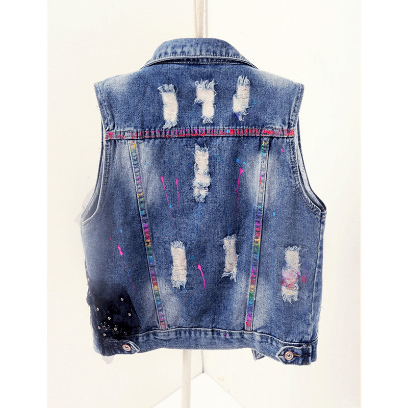Gilet denim blackflowers