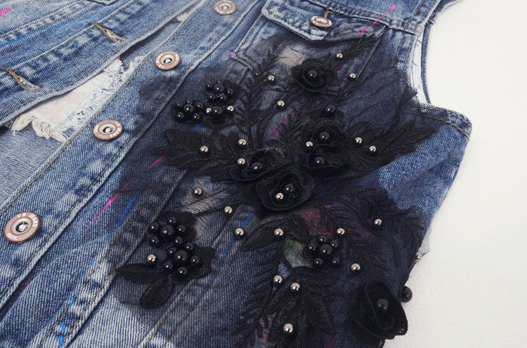 Gilet denim blackflowers