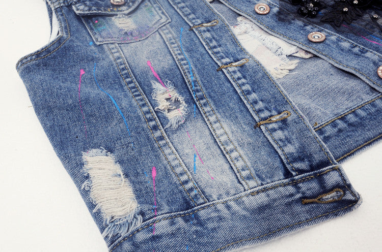 Gilet denim blackflowers
