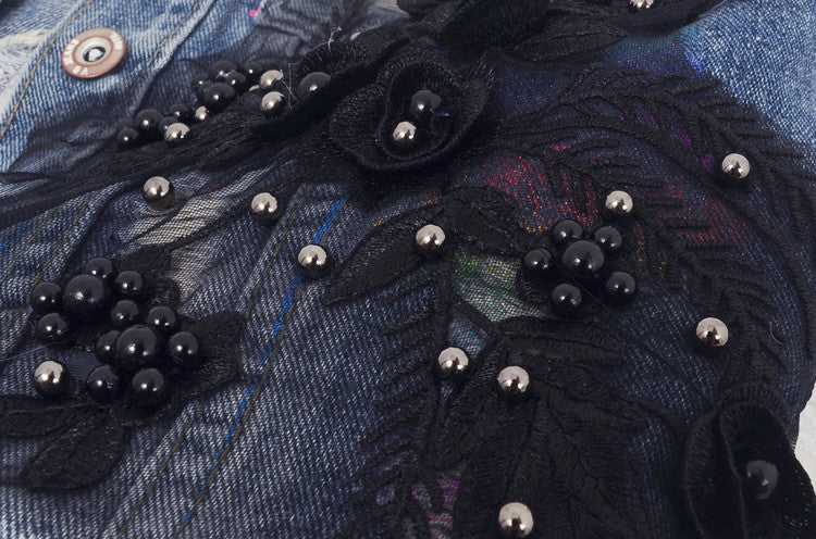Gilet denim blackflowers