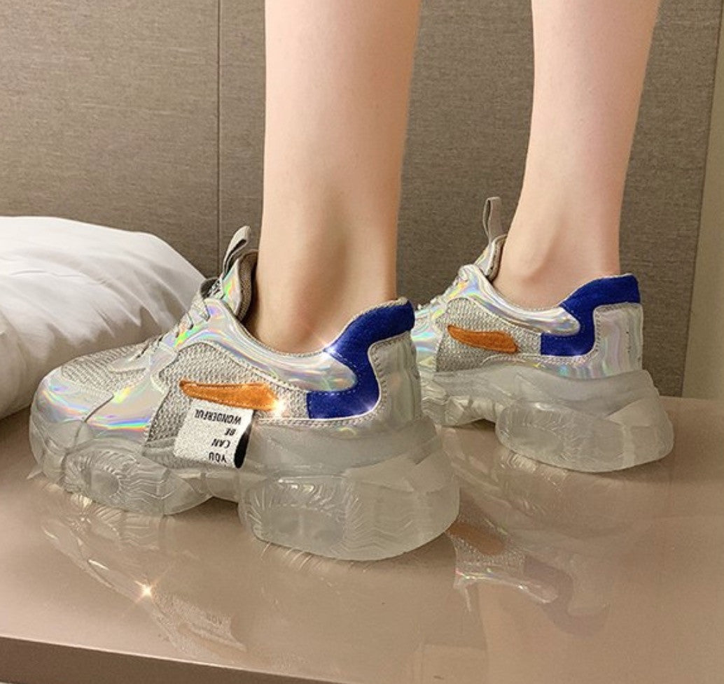 Sneakers platform silver mirror