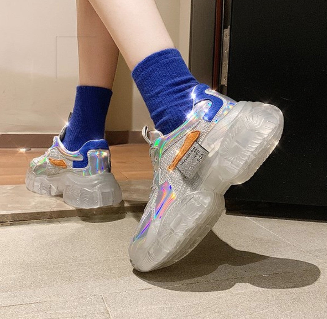 Sneakers platform silver mirror