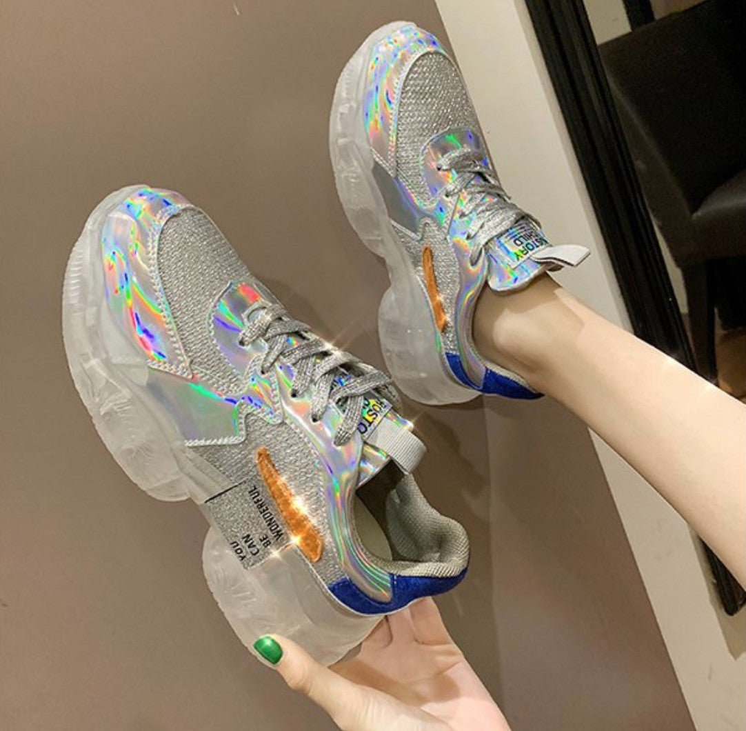 Sneakers platform silver mirror