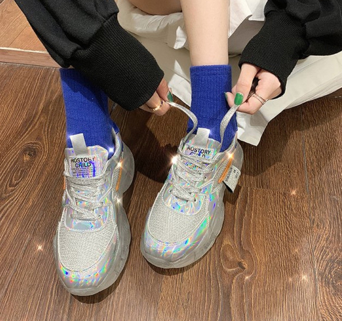 Sneakers platform silver mirror
