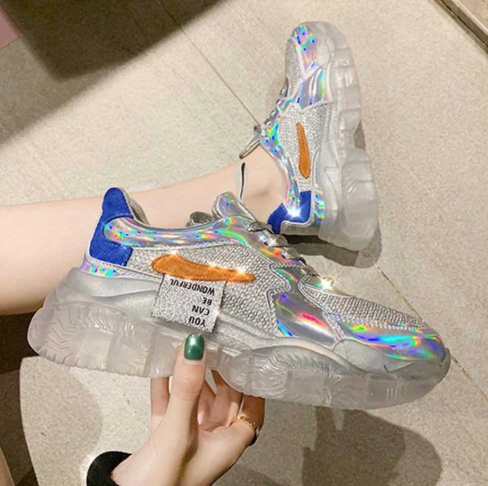 Sneakers platform silver mirror