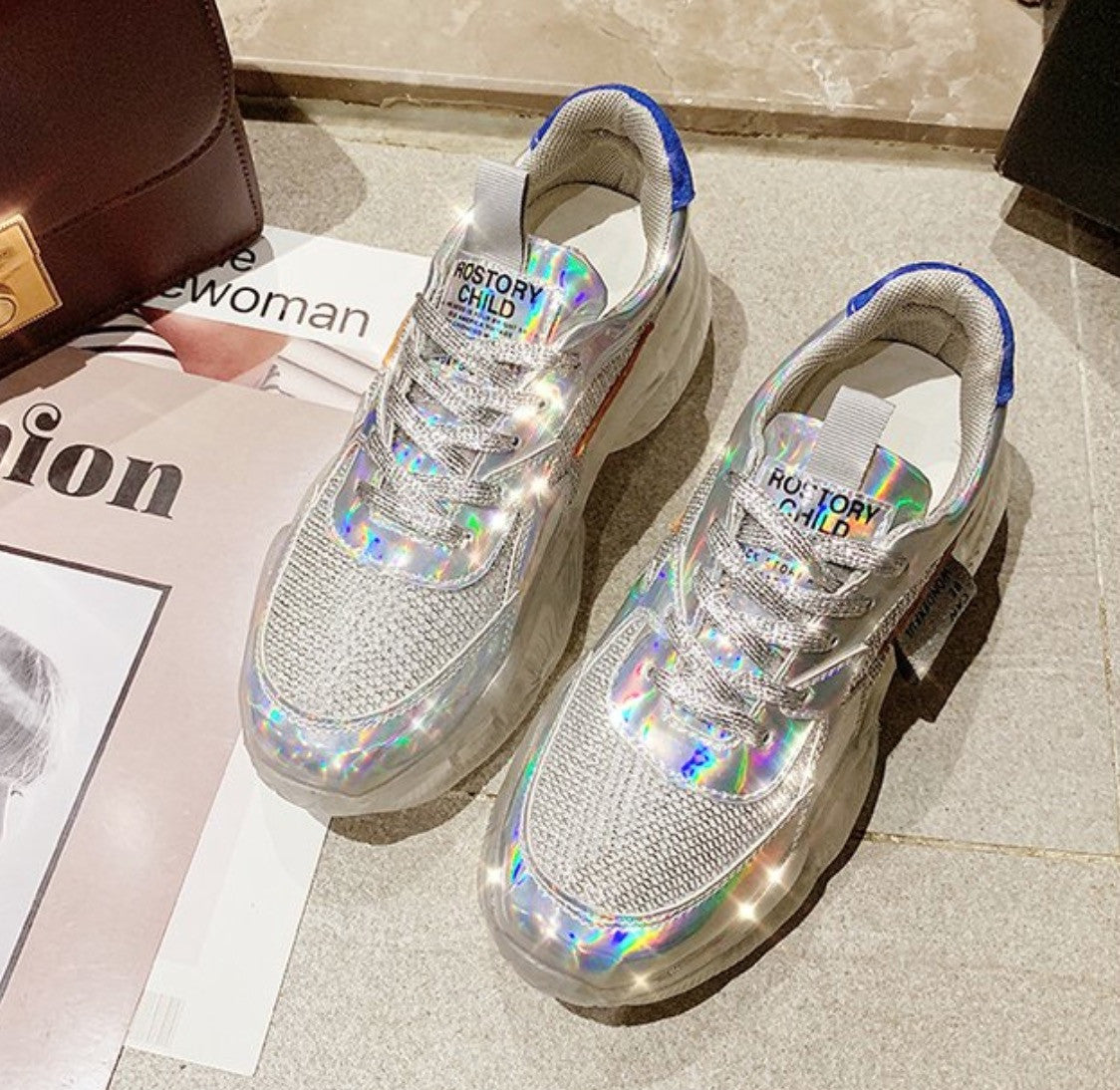 Sneakers platform silver mirror