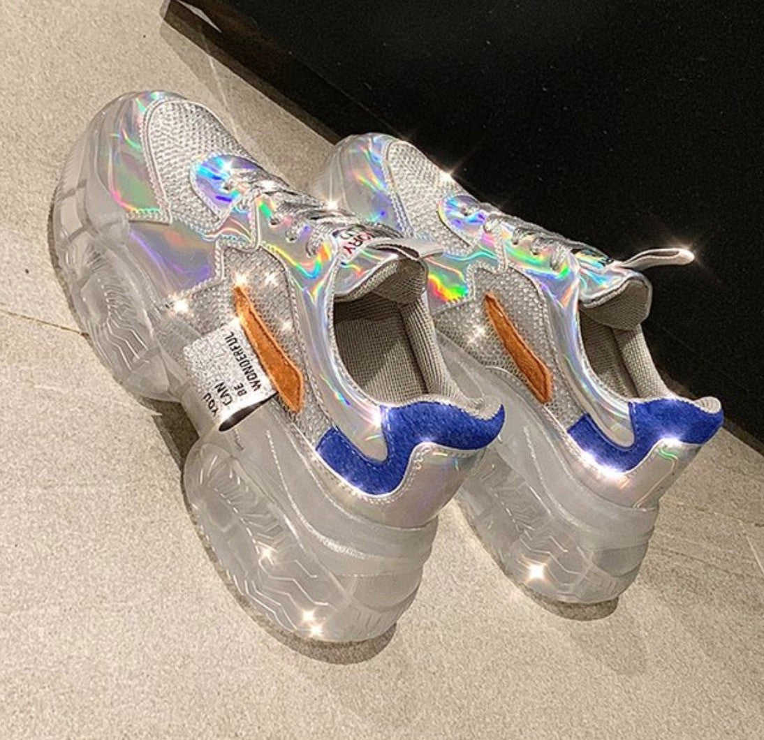Sneakers platform silver mirror