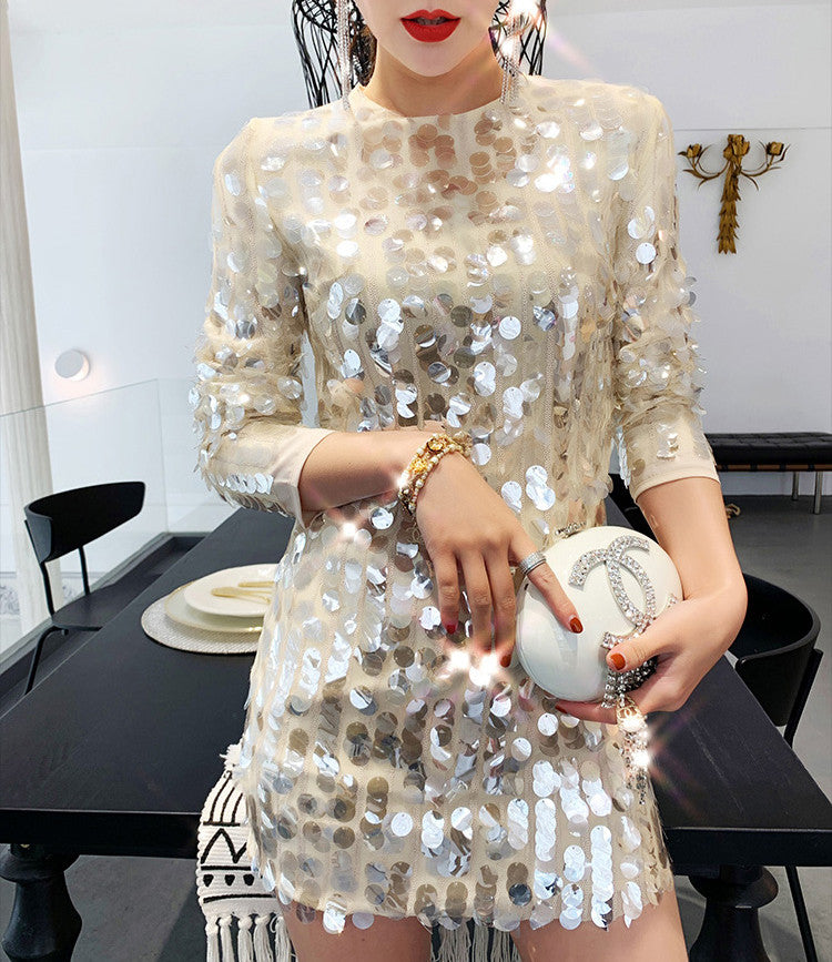 Abito champagne big pailettes