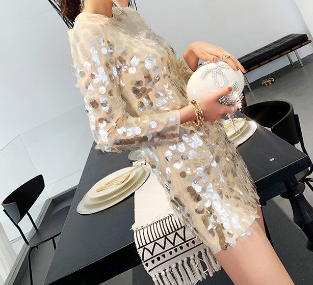 Abito champagne big pailettes