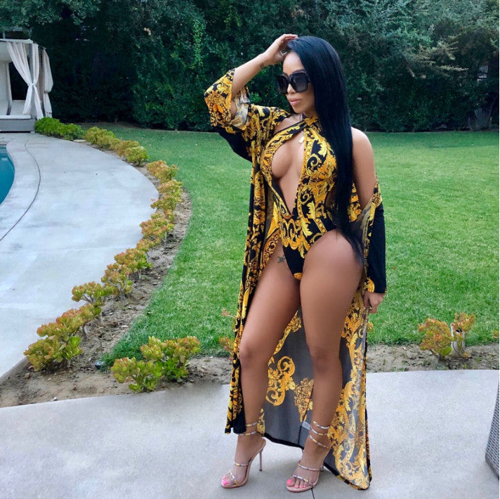 Completo monokini + kimono barocco