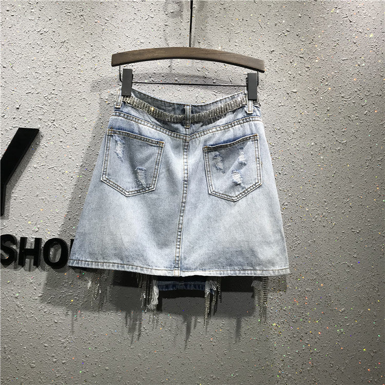 Minigonna denim frange in strass
