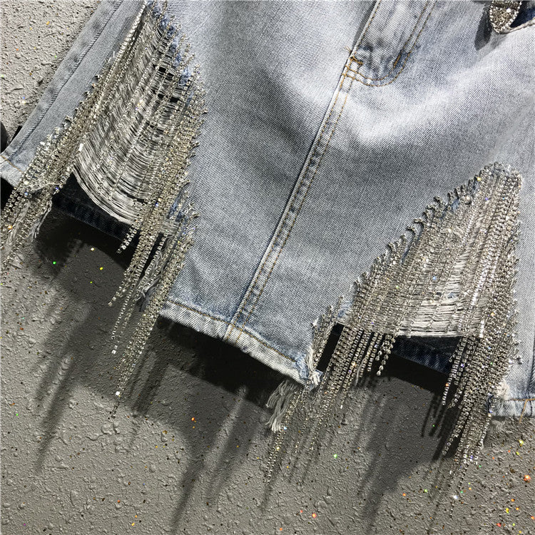 Minigonna denim frange in strass