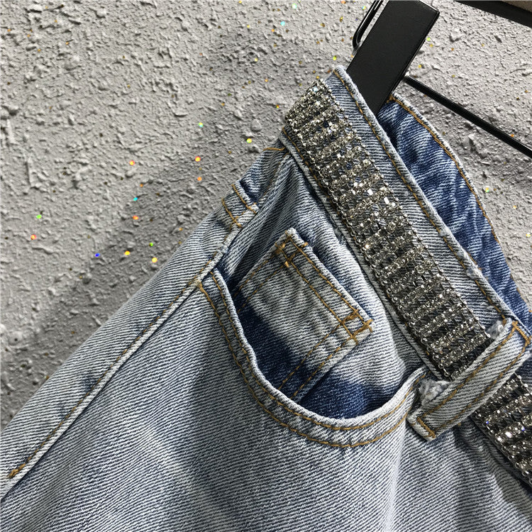 Minigonna denim frange in strass