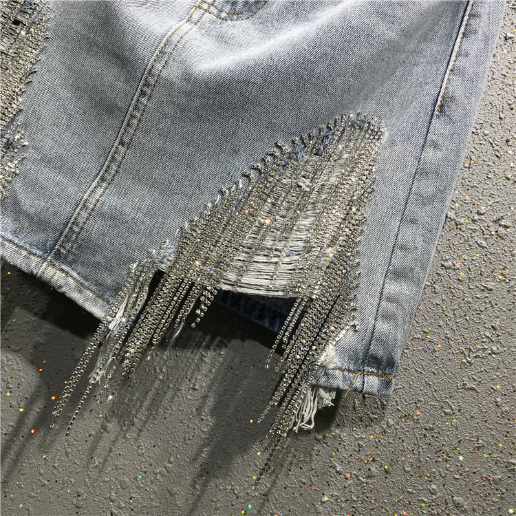 Minigonna denim frange in strass