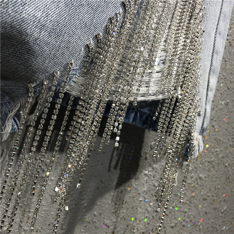 Minigonna denim frange in strass