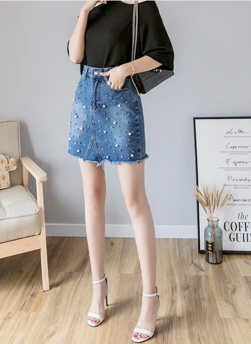 Minigonna denim perle