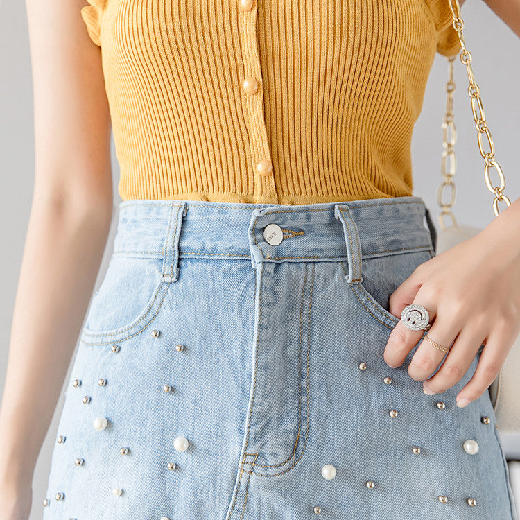 Minigonna denim perle
