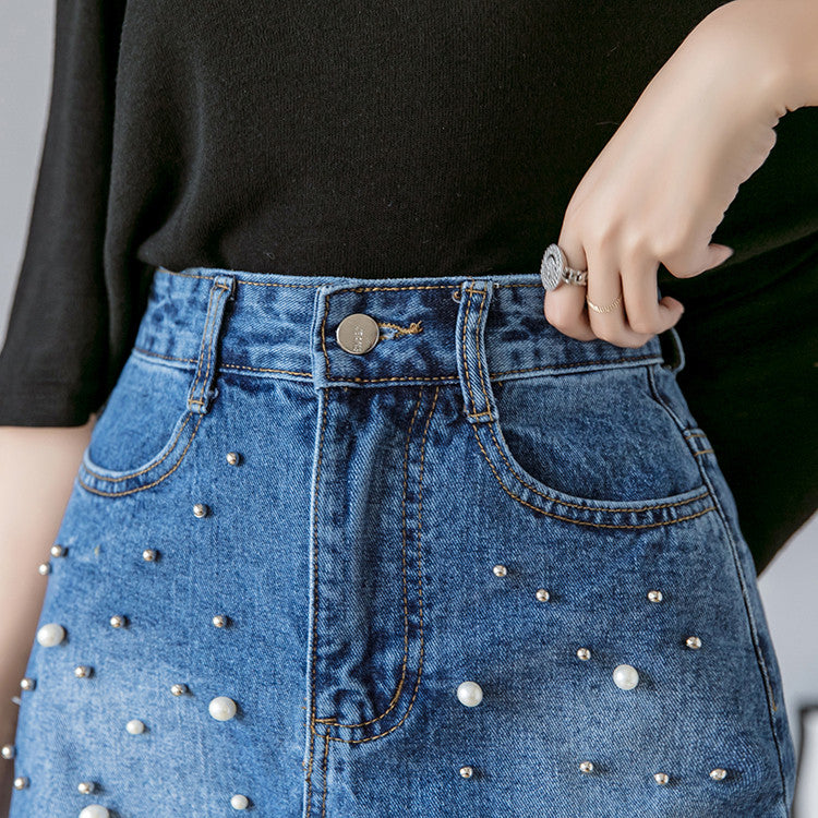 Minigonna denim perle