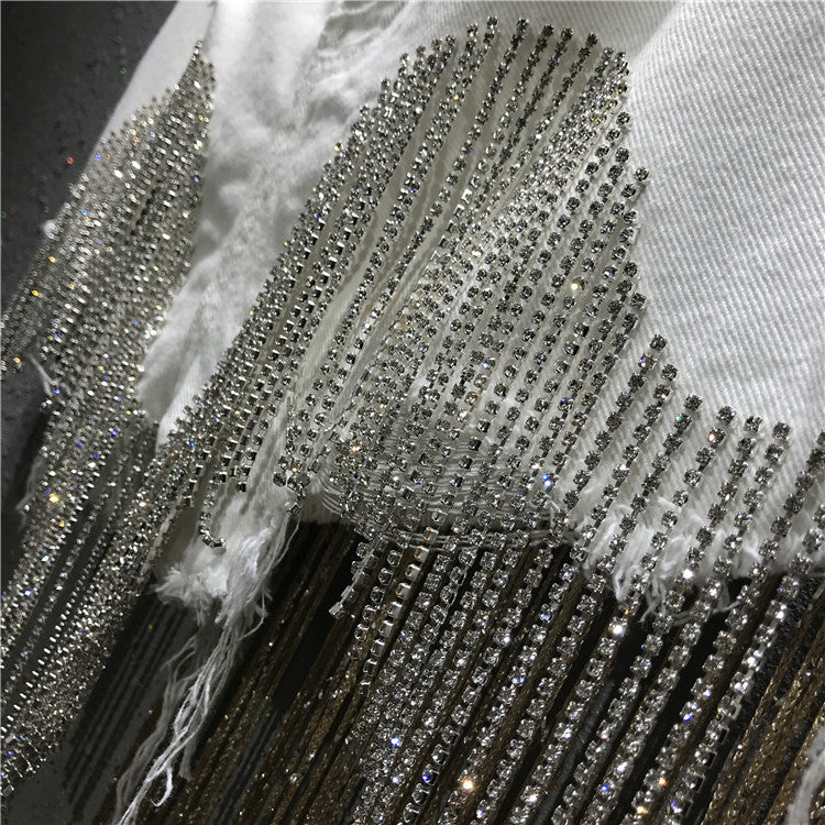 Shorts denim frange in strass