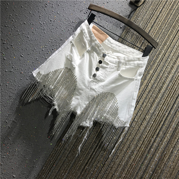 Shorts denim frange in strass