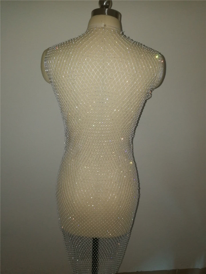 Abito manica lunga rete strass