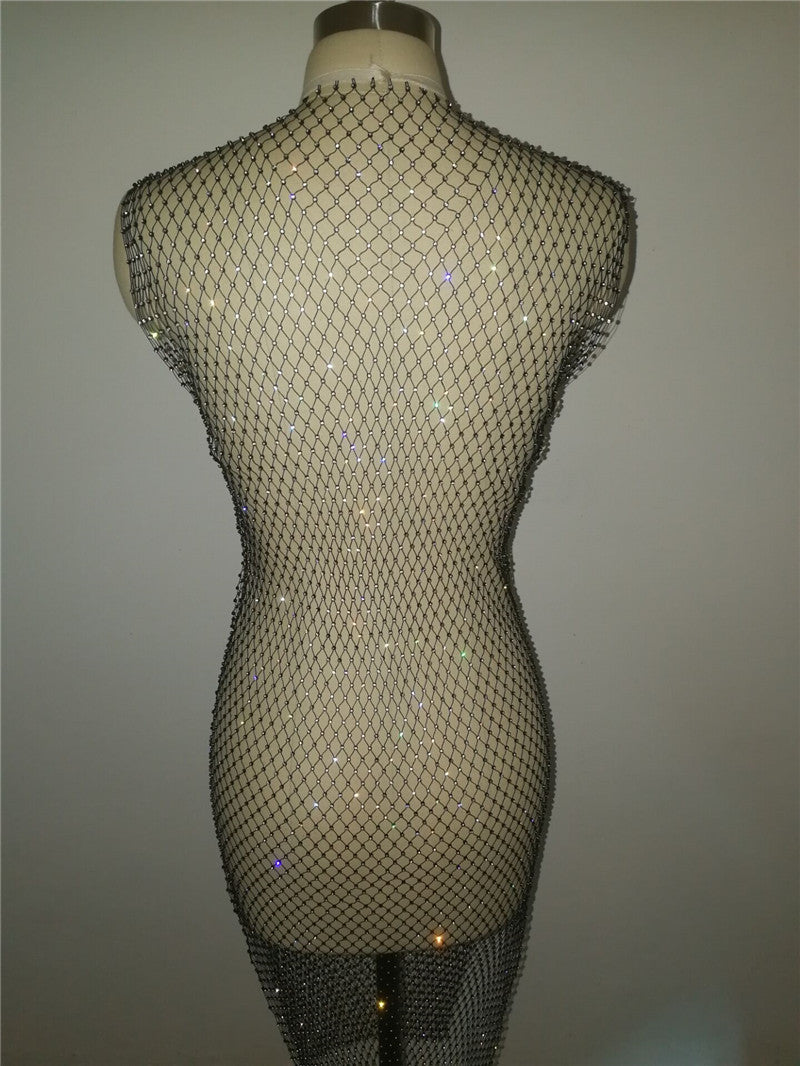 Abito manica lunga rete strass
