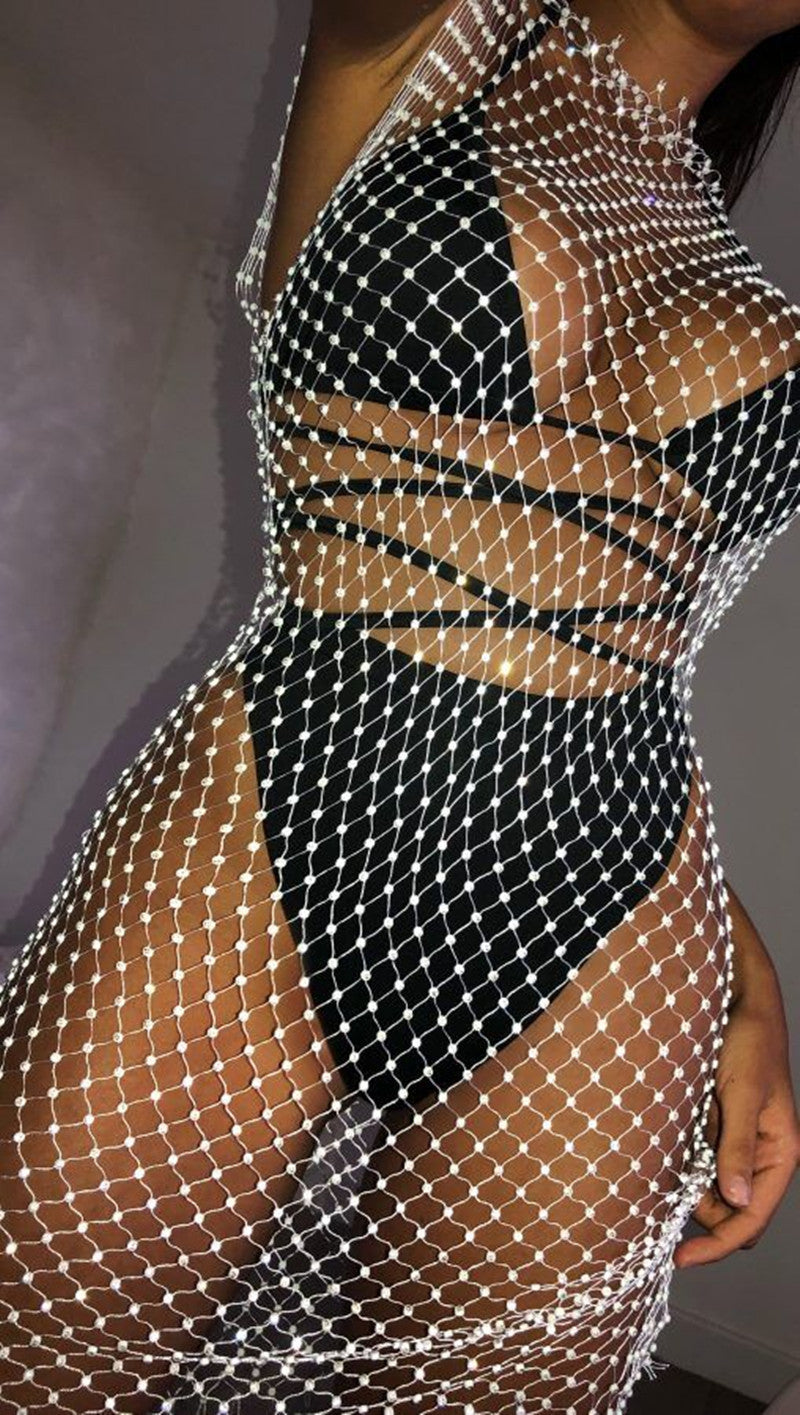 Abito manica lunga rete strass