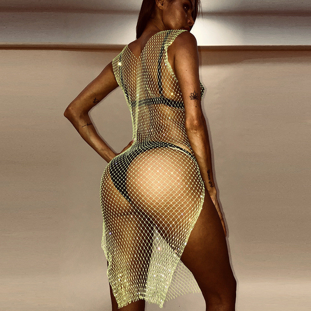 Abito manica lunga rete strass