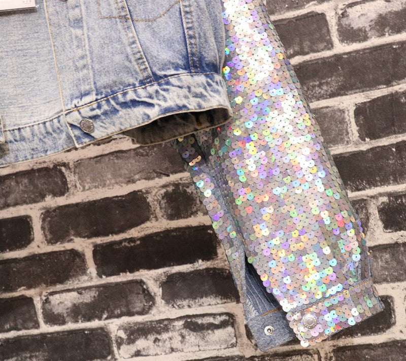 Giubbino denim sequinsleeve