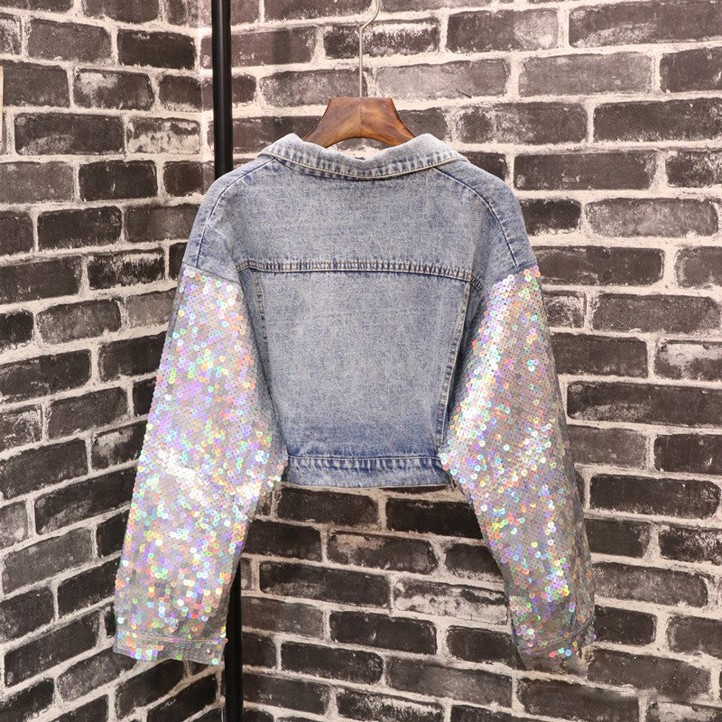 Giubbino denim sequinsleeve